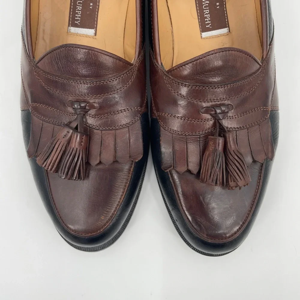 Johnston & Murphy Loafers Mens 10.5 M Brown‎ Black Leather Kiltie Tassel Vintage